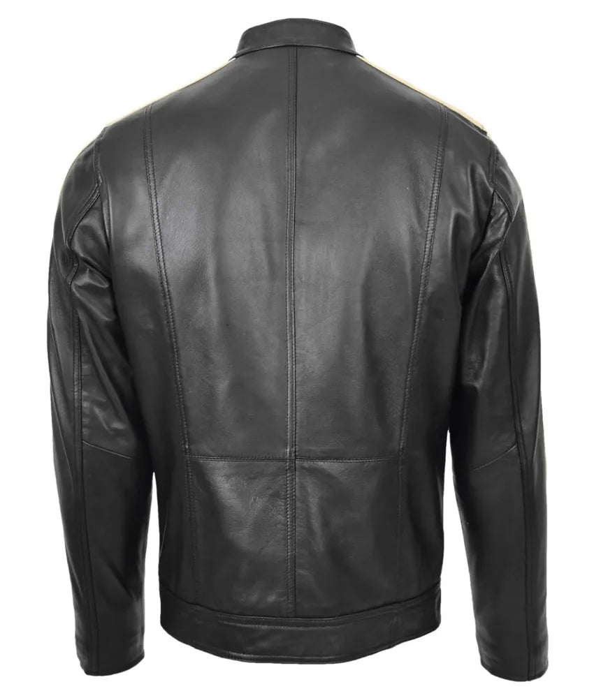 Men's Leather Biker Jacket - black jacket leather