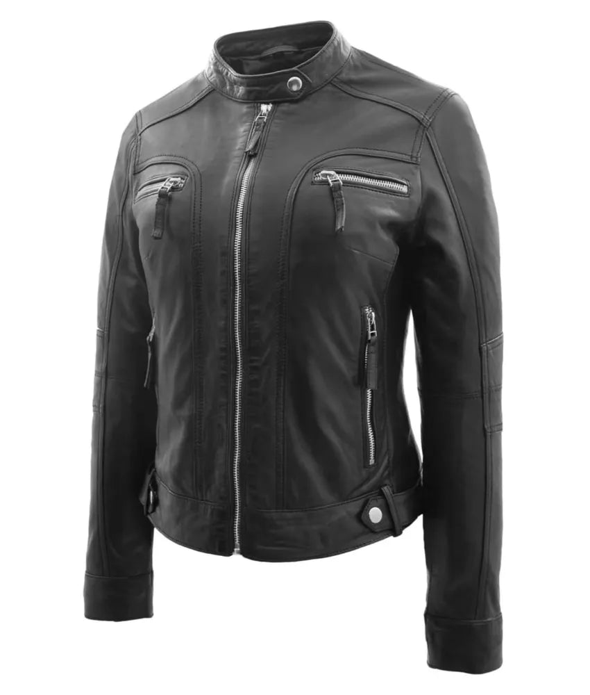 Women's Real Leather Biker Jacket Casual Style Annie Black Leather Jacket