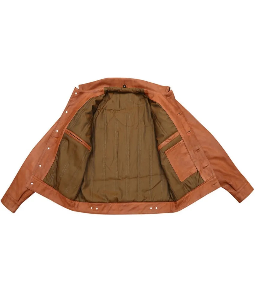 Brown leather bomber jacket - Trucker Leather Jacket