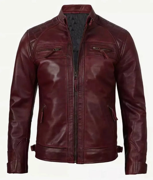 Men's Real Lambskin Leather Jacket - Maroon Leather Jacket