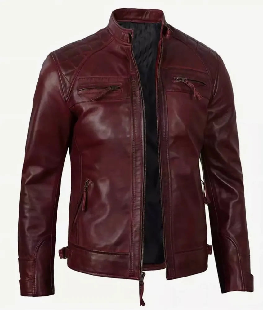 Men's Real Lambskin Leather Jacket - Maroon Leather Jacket