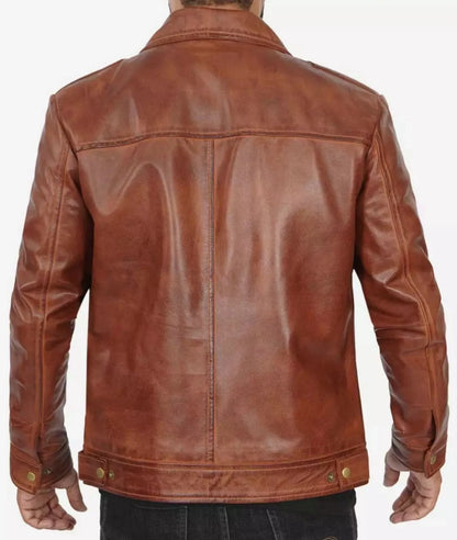 Elegant Jacket - Brown leather bomber jacket