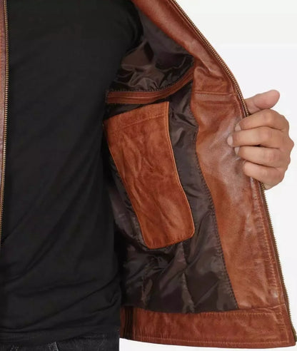 Elegant Jacket - Brown leather bomber jacket