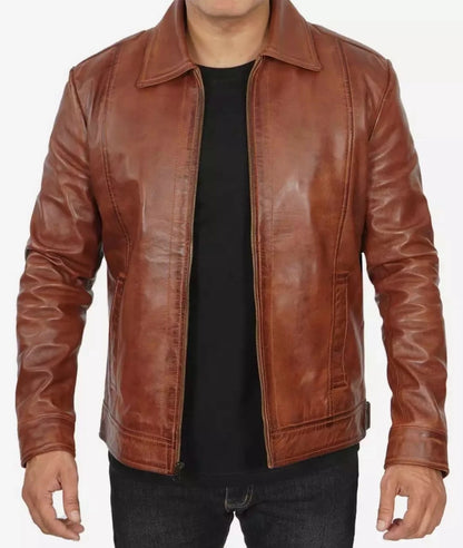 Elegant Jacket - Brown leather bomber jacket