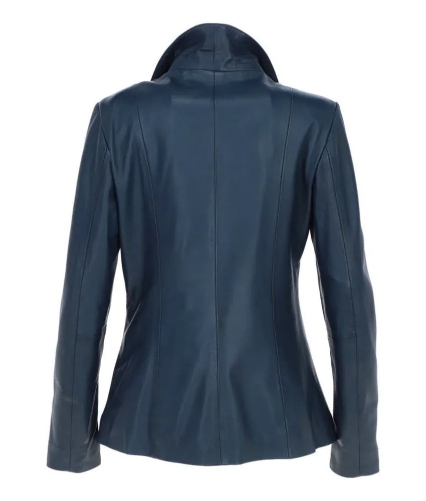 Women's Navy Leather Jacket - Premium Leather