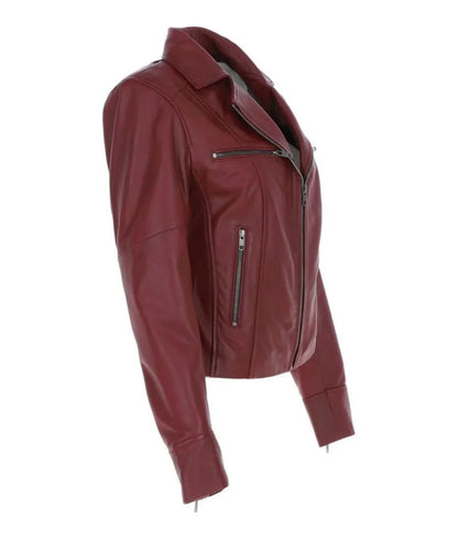 Ladies leather bike jackets - Maroon leather jacket