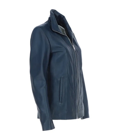 Women's Navy Leather Jacket - Premium Leather