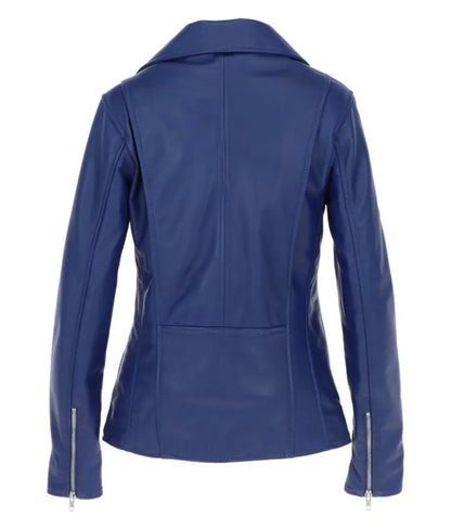 Ladies leather bike jackets -  Blue leather jacket