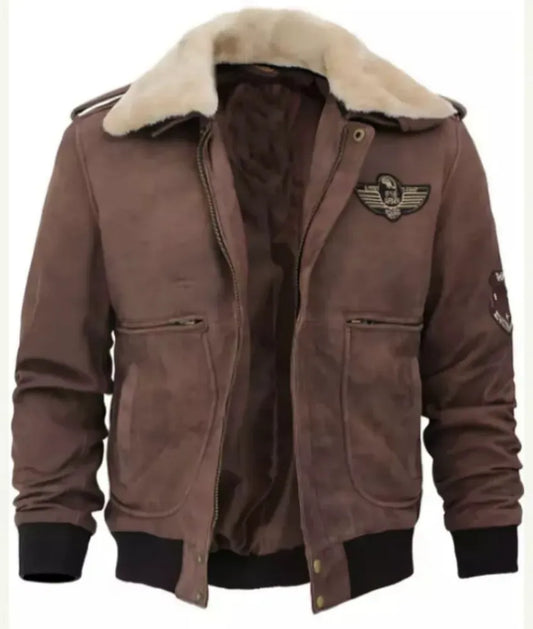 Classic Brown Leather Jacket with Fur