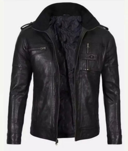 Men's Cafe Racer Leather Jacket - Black Leather Jacket