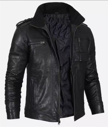 Men's Cafe Racer Leather Jacket - Black Leather Jacket