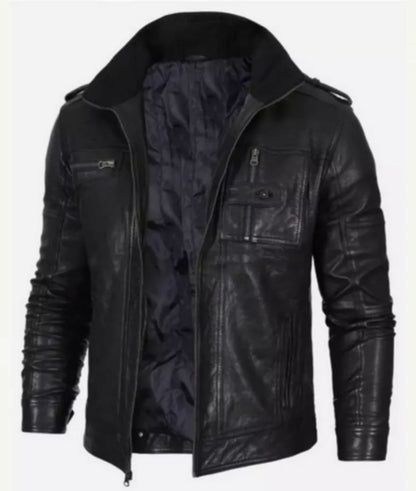 Men's Cafe Racer Leather Jacket - Black Leather Jacket