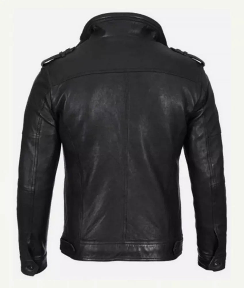 Men's Cafe Racer Leather Jacket - Black Leather Jacket