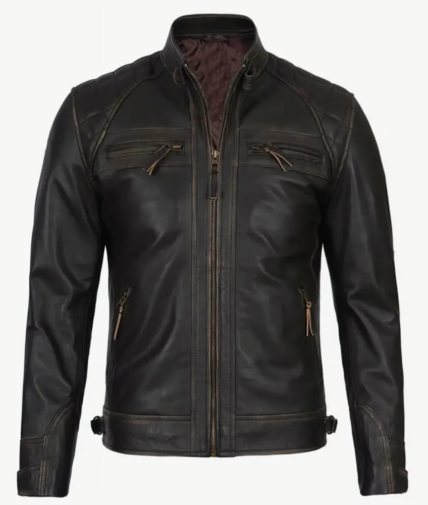 Men's Dark Brown Cafe Racer Leather Jacket