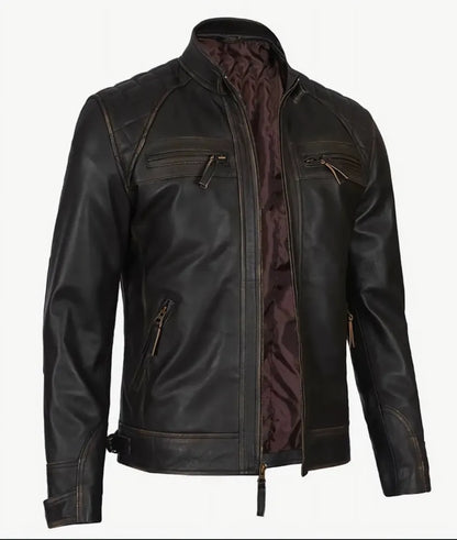 Men's Dark Brown Cafe Racer Leather Jacket