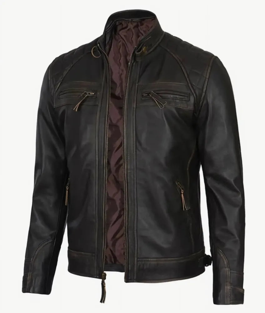 Men's Dark Brown Cafe Racer Leather Jacket