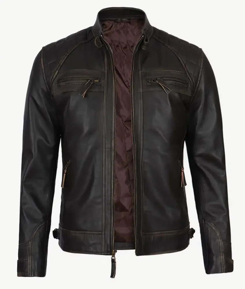 Men's Dark Brown Cafe Racer Leather Jacket