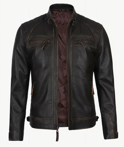 Men's Dark Brown Cafe Racer Leather Jacket