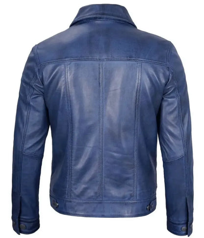 Blue Leather Jacket - leather sherpa jacket