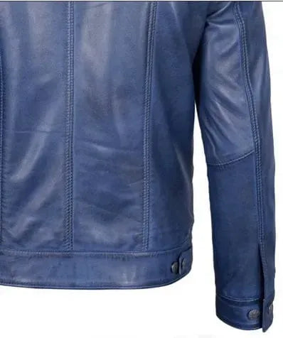 Blue Leather Jacket - leather sherpa jacket