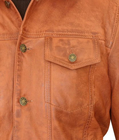 Brown leather bomber jacket - Trucker Leather Jacket