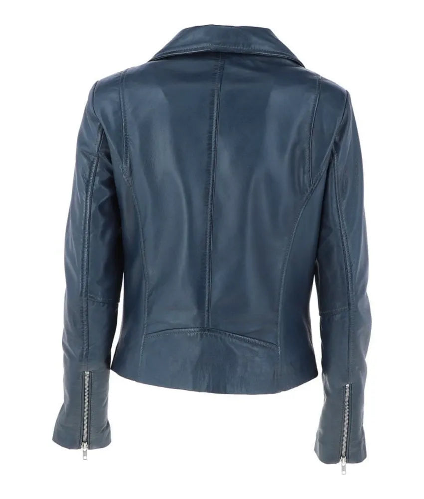 Ladies leather bike jackets - Navy blue leather jacket