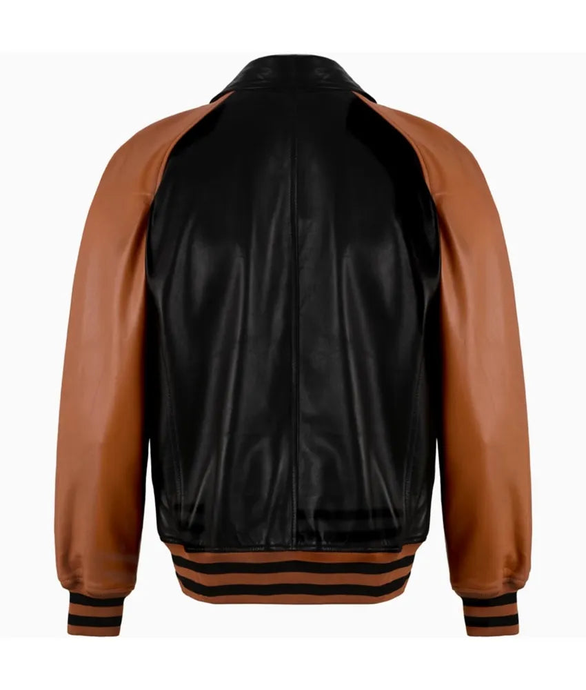 Brown leather bomber jacket - Leather moto jacket