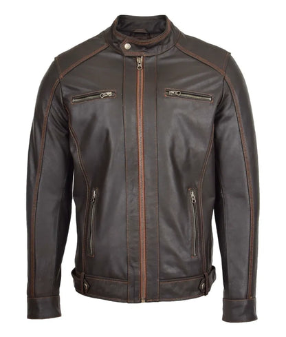 Leather Biker Style Zip Jacket - Cowhide leather jacket