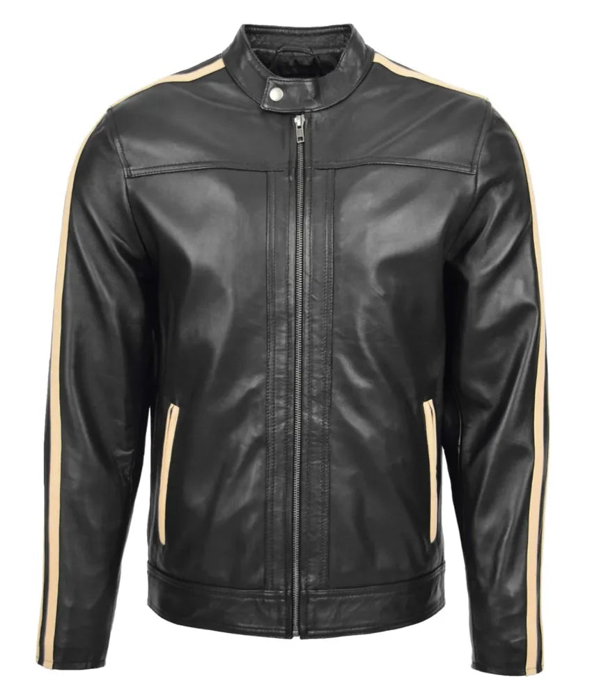 Men's Leather Biker Jacket - black jacket leather