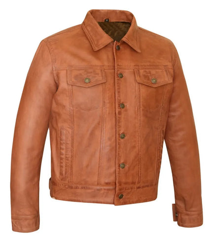 Brown leather bomber jacket - Trucker Leather Jacket