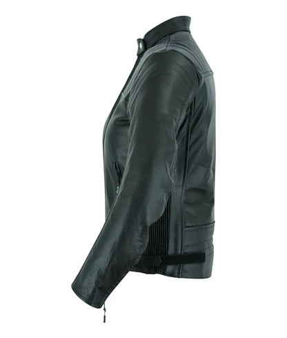 Women Biker Motorbike Leather Jacket - black faux leather jacket