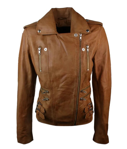 Women's Biker Leather Tan Jacket