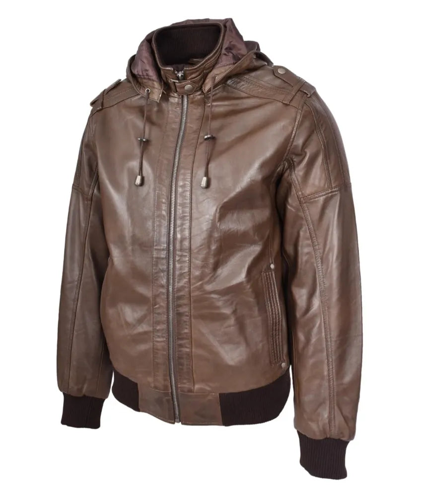 leather jacket and hoodie - flight bomber leather jacket