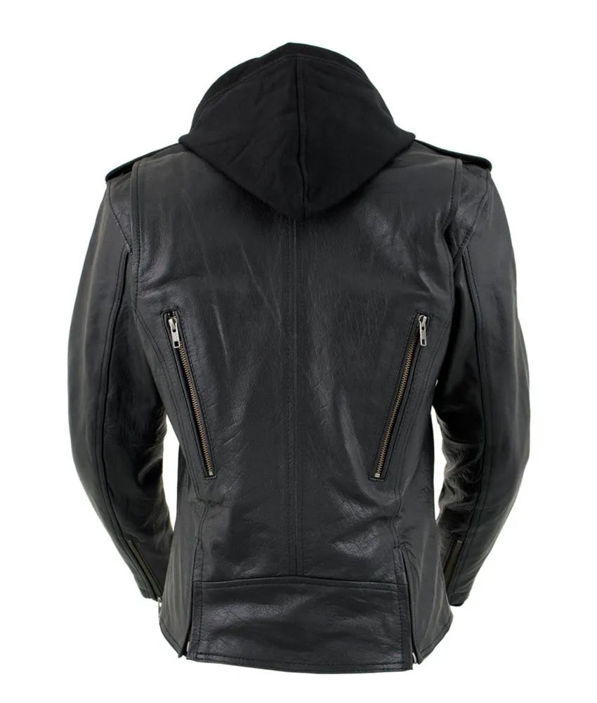 Women's Black Hooded and Vented Motorcycle Biker Leather Jacket