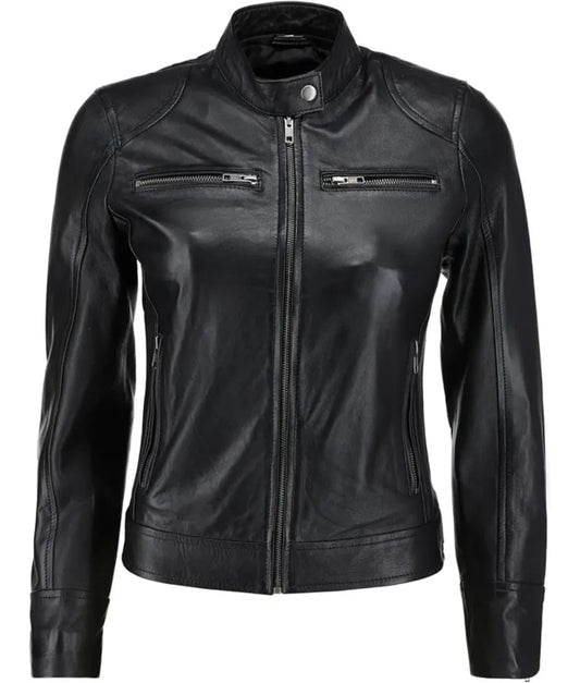 Women's Asymmetrical Zip-Up Lambskin Leather jacket - Motorcycle Jacket Jacket for Women