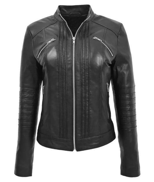 Women's Leather Classic Biker Style Jacket Alice Black