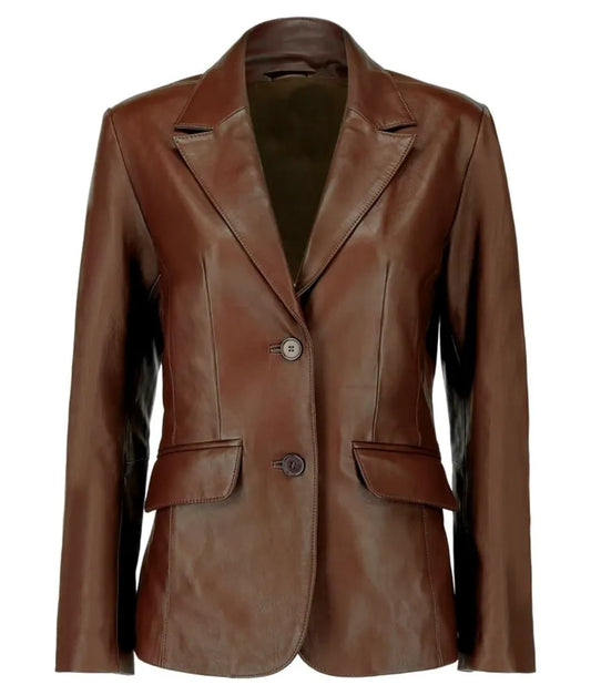 Casual Coat Long Sleeves Suit Style Leather Jacket Women