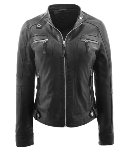 Women's Real Leather Biker Jacket Casual Style Annie Black Leather Jacket