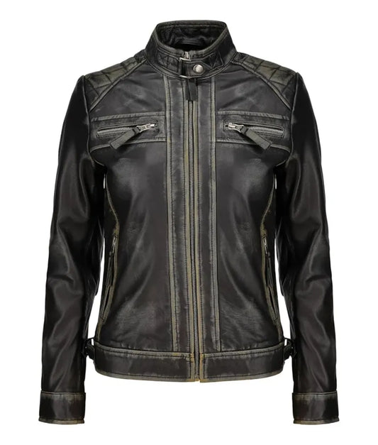 Cafe Racer Leather Jacket - Ladies black leather jacket