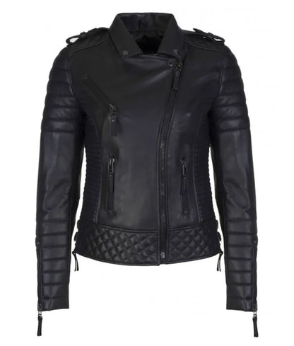 Women's Real Lambskin Black Leather Biker Jacket