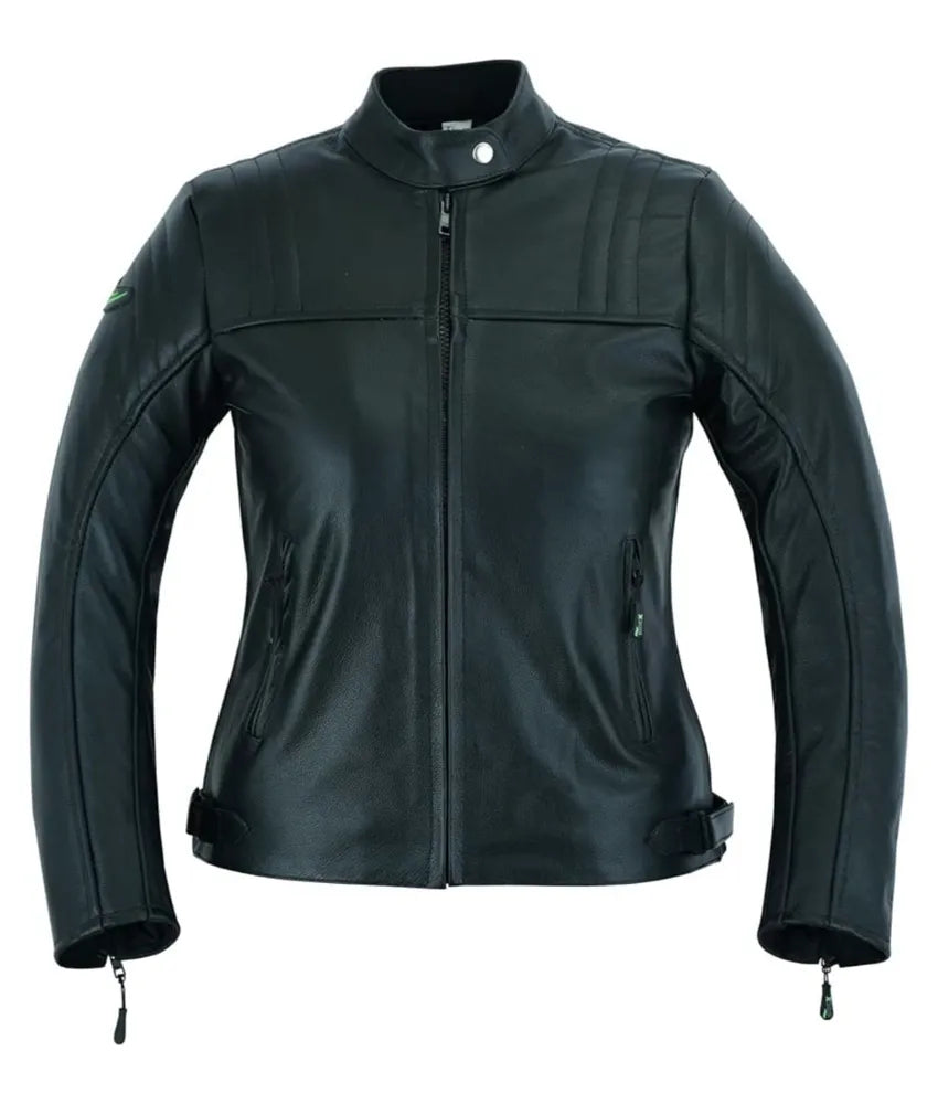 Women Biker Motorbike Leather Jacket - black faux leather jacket