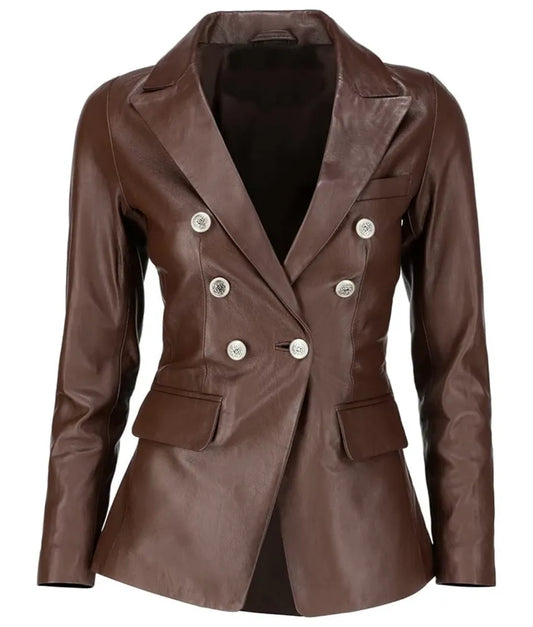 Long leather jacket - Brown leather jacket blazer