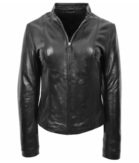 Women's Real Casual Biker Zoe Black Leather Jacket