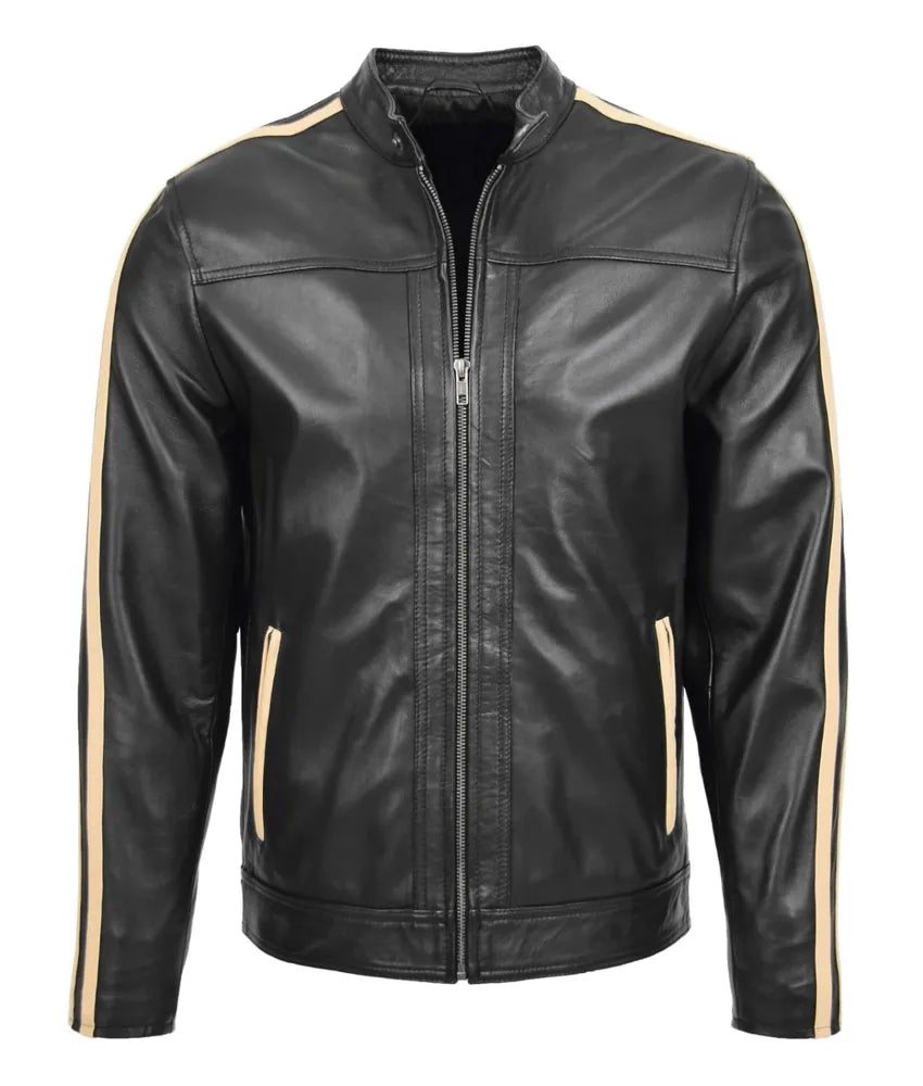 Men's Leather Biker Jacket - black jacket leather