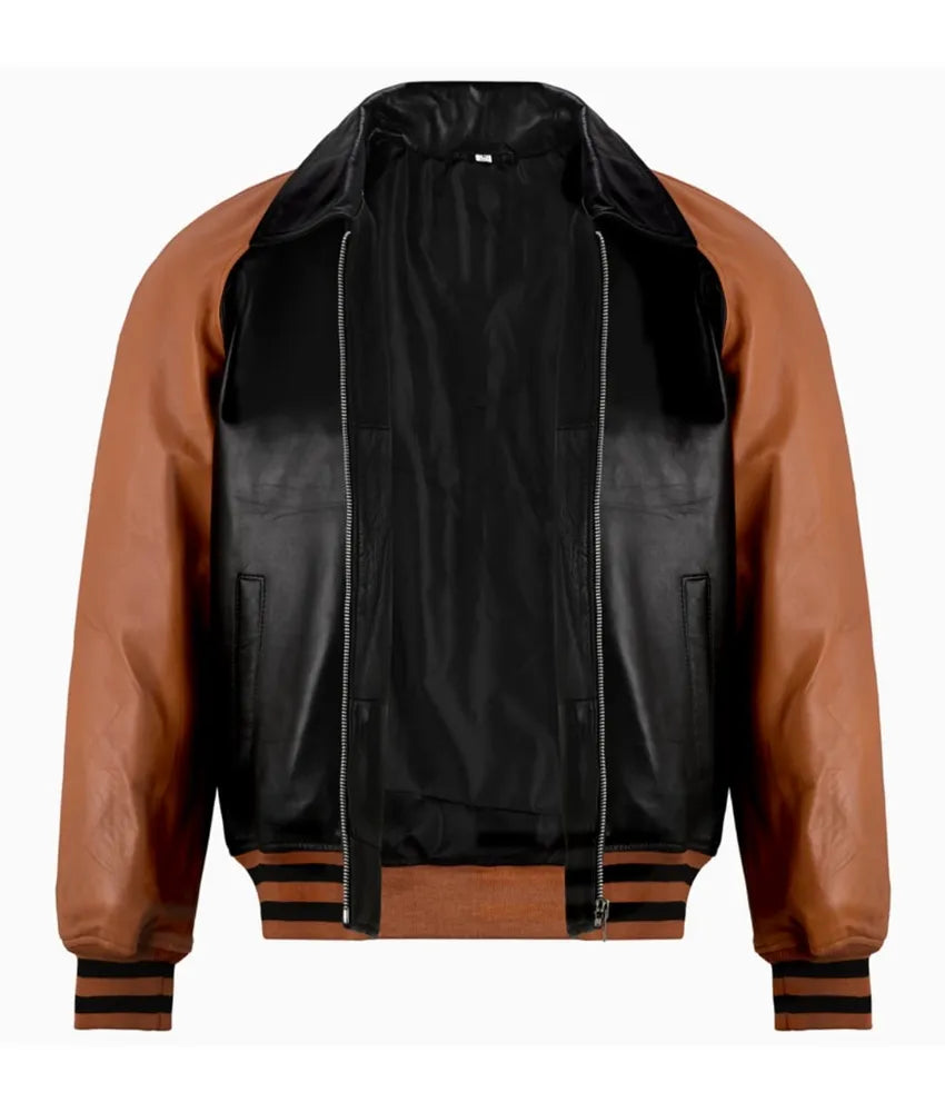 Brown leather bomber jacket - Leather moto jacket