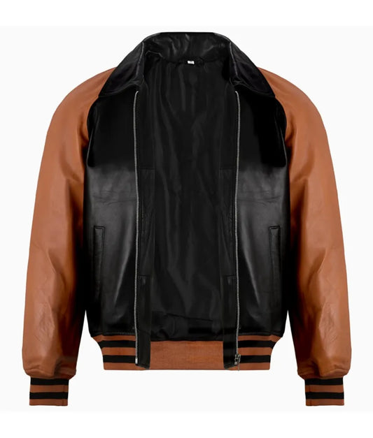 Brown leather bomber jacket - Leather moto jacket