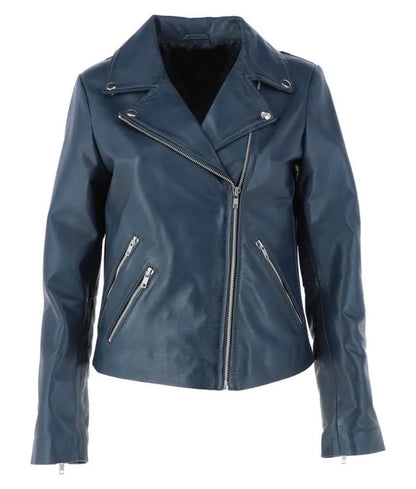 Ladies leather bike jackets - Navy blue leather jacket