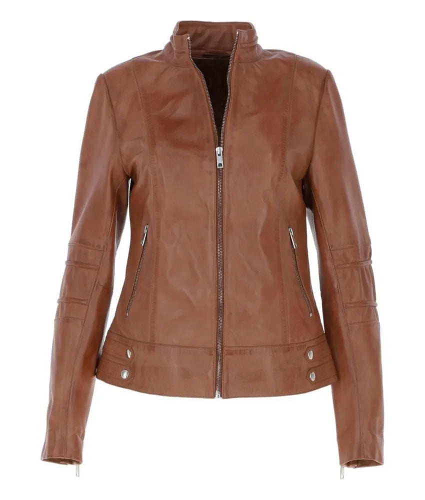 Ladies leather bike jackets - Tan leather jacket