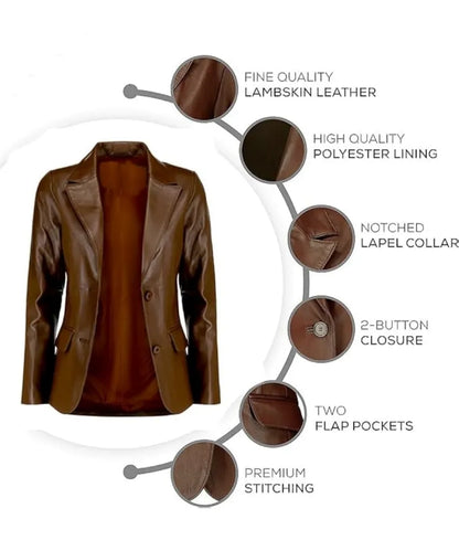 Casual Coat Long Sleeves Suit Style Leather Jacket Women