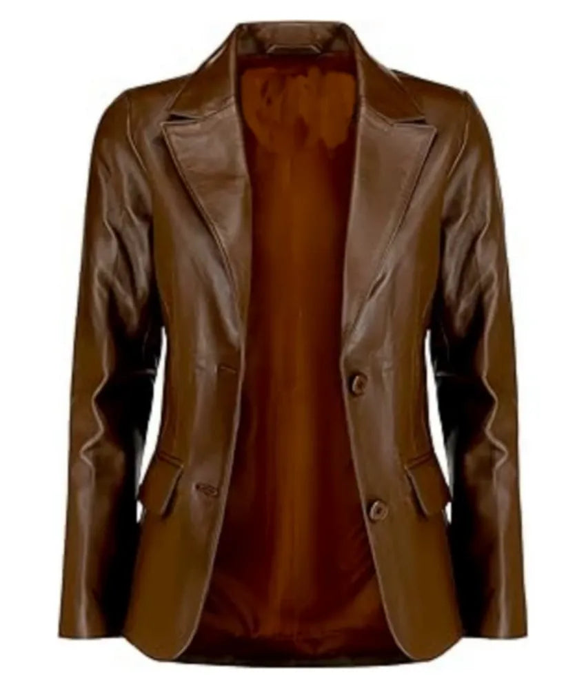 Casual Coat Long Sleeves Suit Style Leather Jacket Women